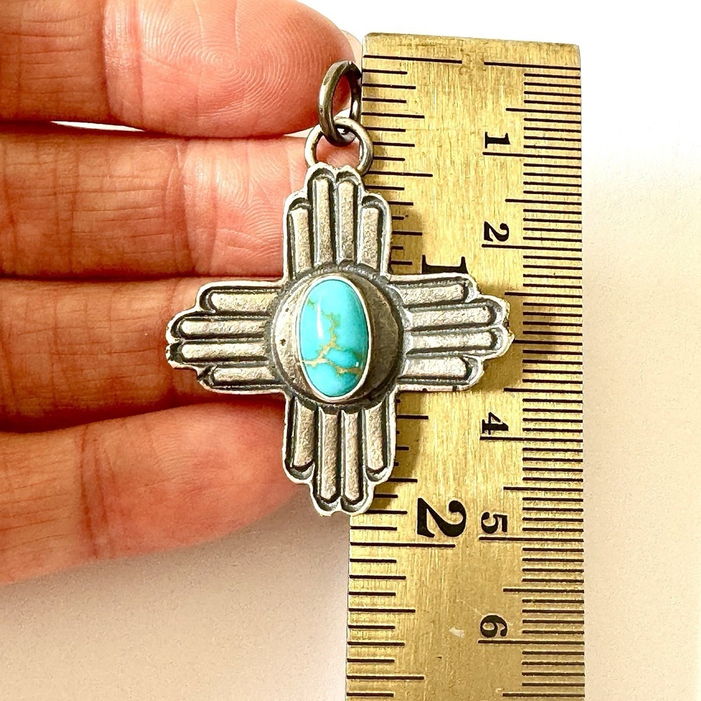 Navajo Zia Symbol Pendant Turquoise 1.75in NM Signed K Billah Sterling Native - Picture 4 of 6